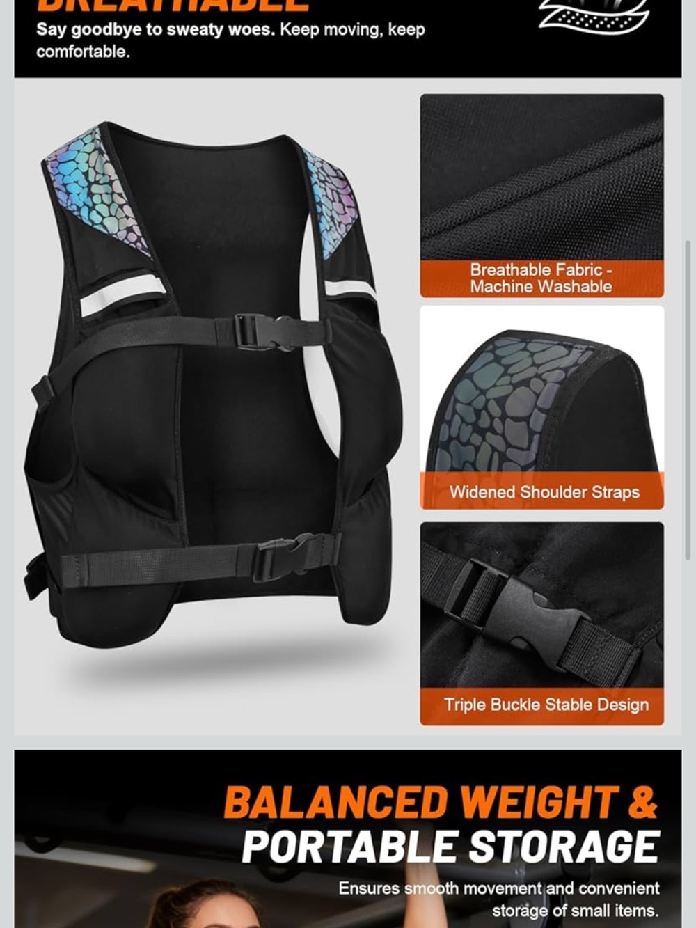 Reflective Black Running Vest with Iridescent Accent